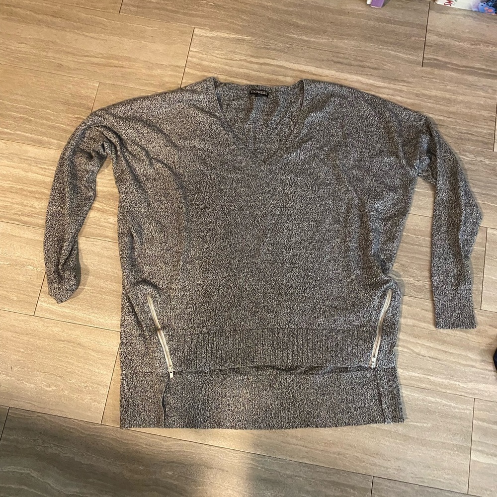 Express Sweater Womens Xs X Sm Grey 3/4 Sleeve High Low Zipper Y2k